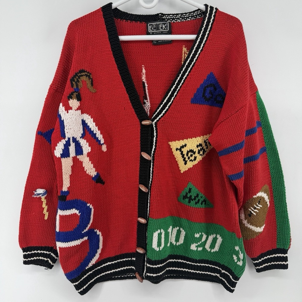 VTG Berek Marta D Knit Cardigan Sweater Football Cheerleader Hand Knit Womens M